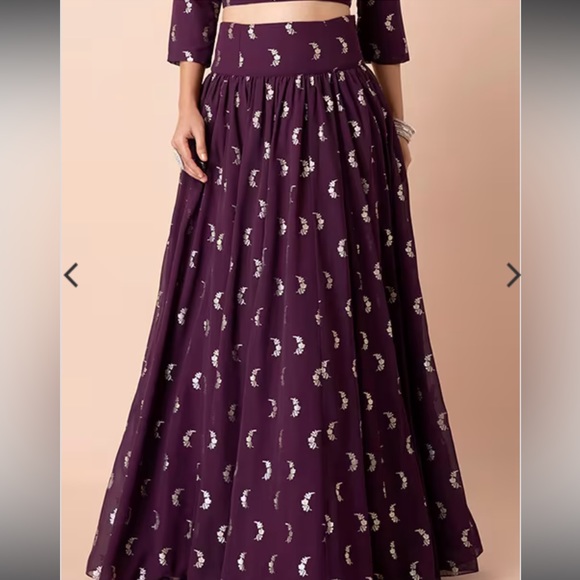 Beautiful off the shoulder plum and gold lengha - Picture 3 of 5